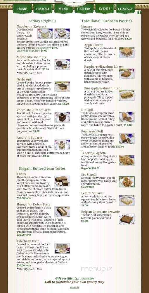 Farkas Pastry Shop - Cleveland, OH menu_pic