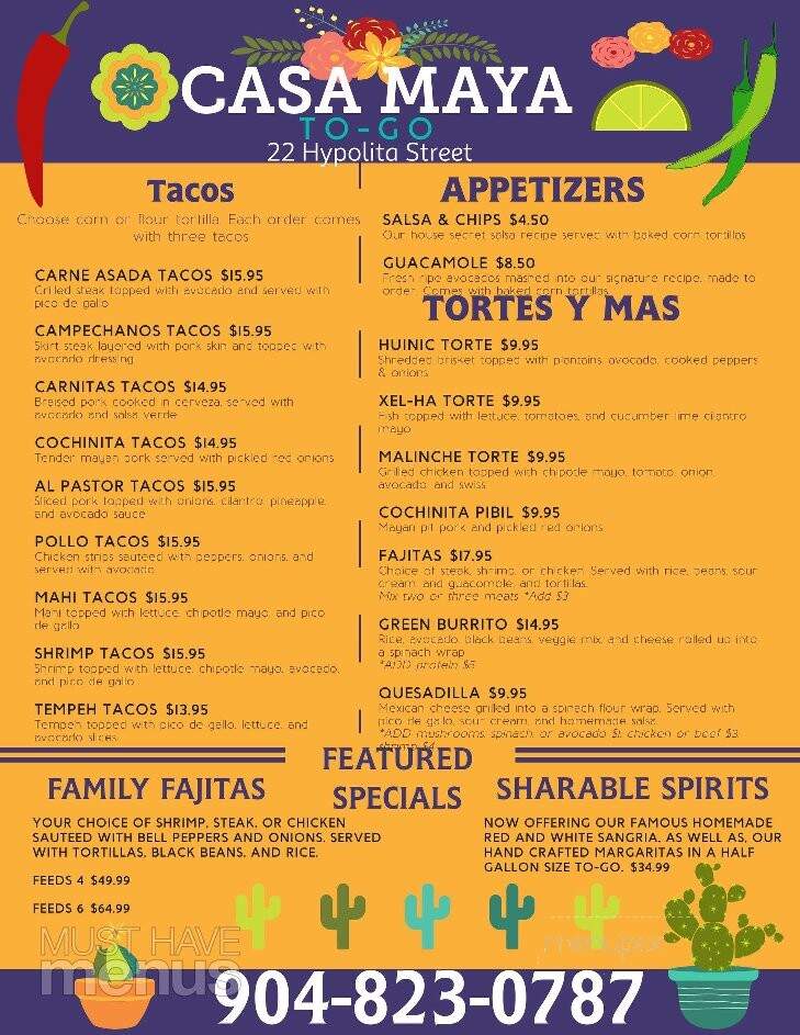 Casa Maya - St Augustine, FL menu_pic