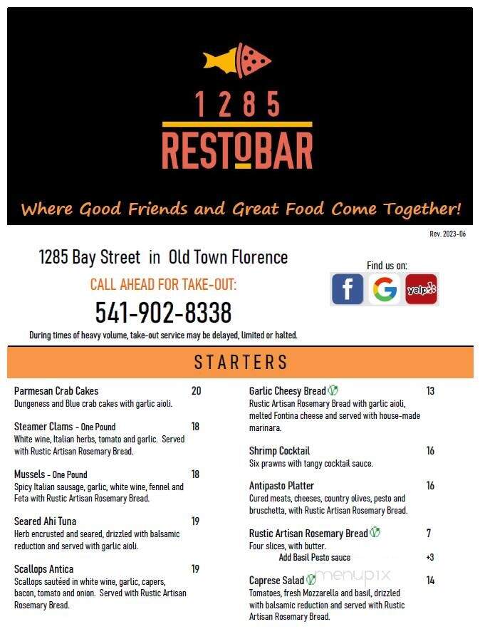 1285 Resto Bar - Florence, OR menu_pic