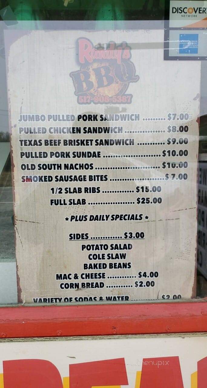 Randy's Roadside Bar-B-Que - Onsted, MI menu_pic