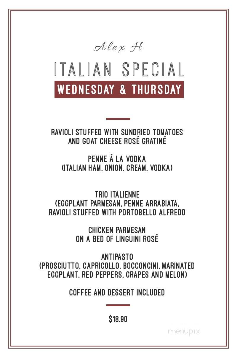 Alex H Restaurant - Montreal, QC menu_pic