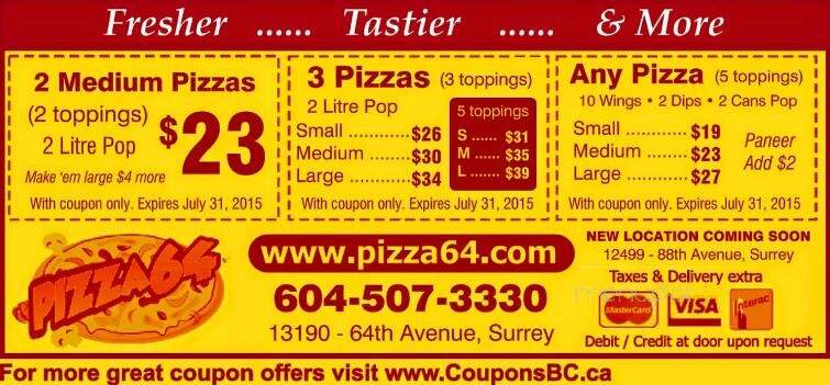 Pizza 64 - Surrey, BC menu_pic