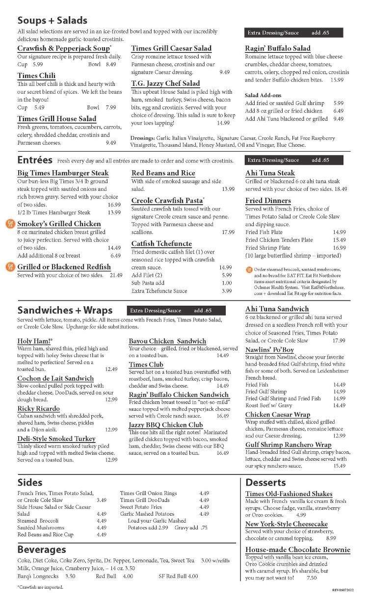 Times Bar & Grill - Mandeville, LA menu_pic