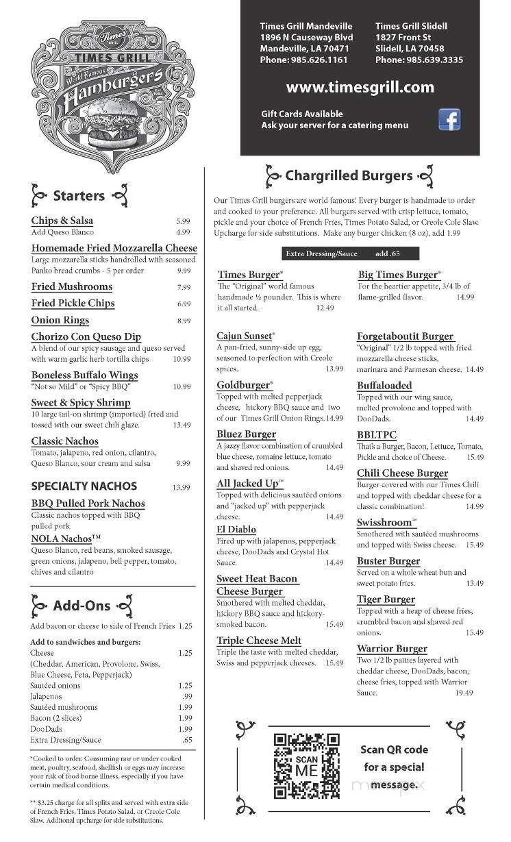 Times Bar & Grill - Mandeville, LA menu_pic