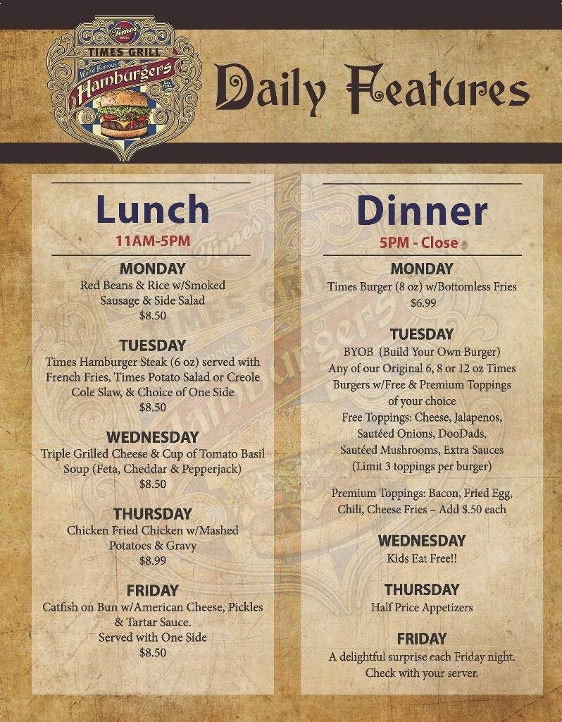 Times Bar & Grill - Mandeville, LA menu_pic