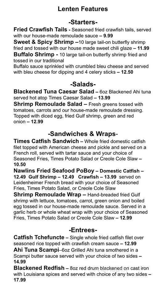 Times Bar & Grill - Mandeville, LA menu_pic