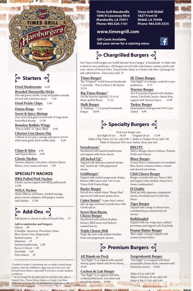 Times Bar & Grill - Mandeville, LA menu_pic