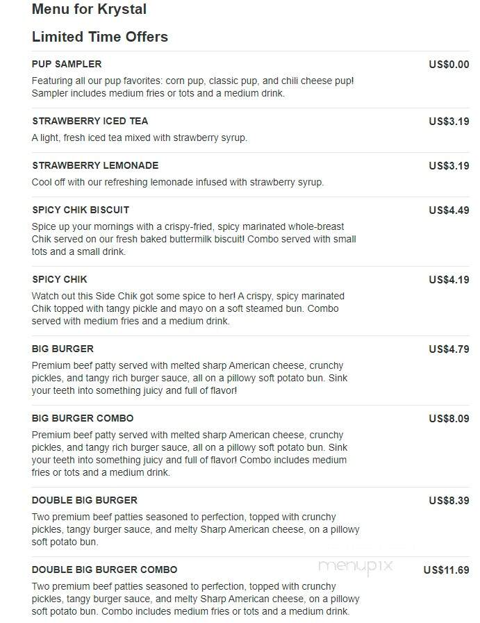 Krystal - Cedartown, GA menu_pic