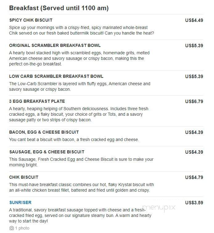 Krystal - Cedartown, GA menu_pic