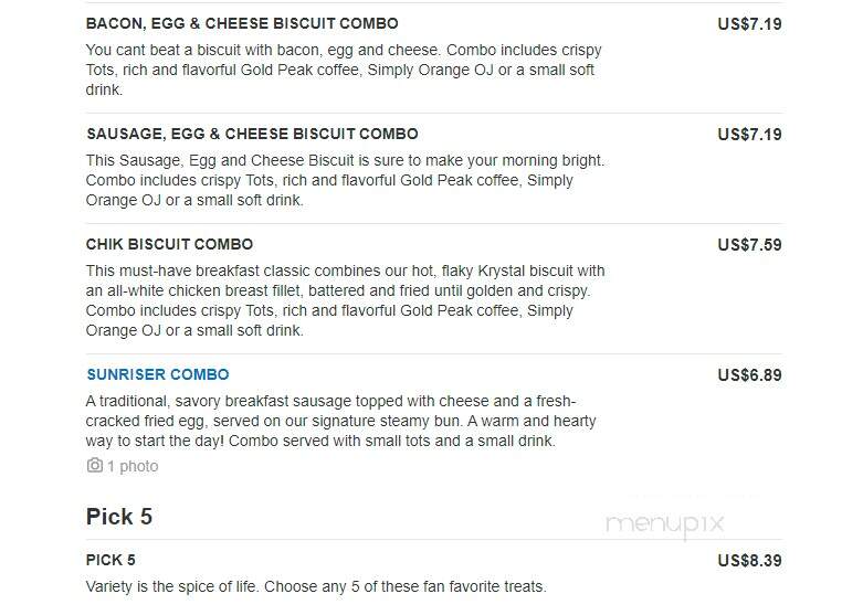 Krystal - Cedartown, GA menu_pic