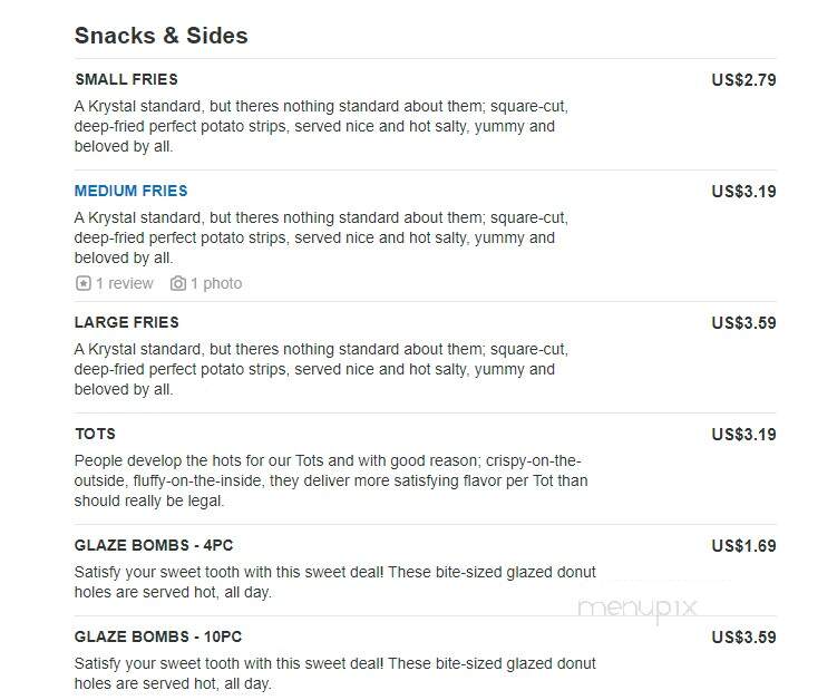 Krystal - Cedartown, GA menu_pic