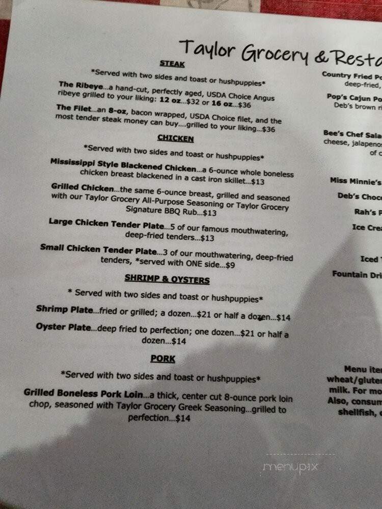 Taylor Grocery & Restaurant - Taylor, MS menu_pic