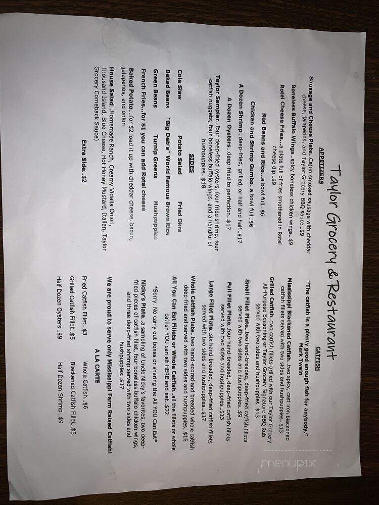 Taylor Grocery & Restaurant - Taylor, MS menu_pic