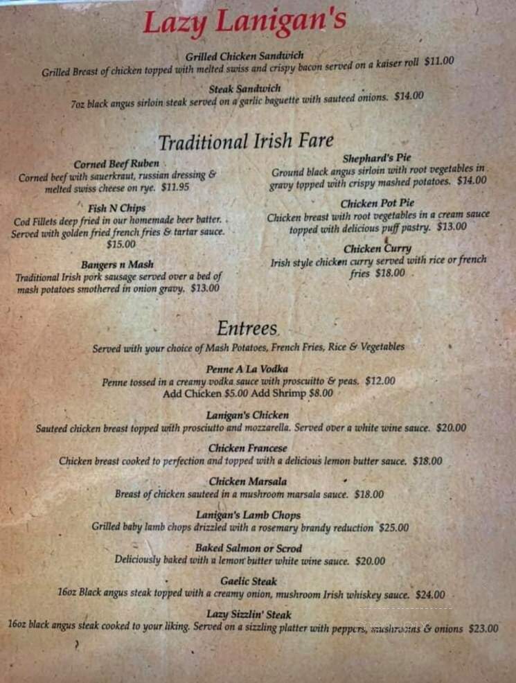Lazy Lanigans - Hackensack, NJ menu_pic