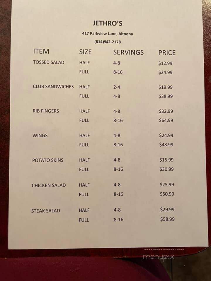 Jethro's - Altoona, PA menu_pic