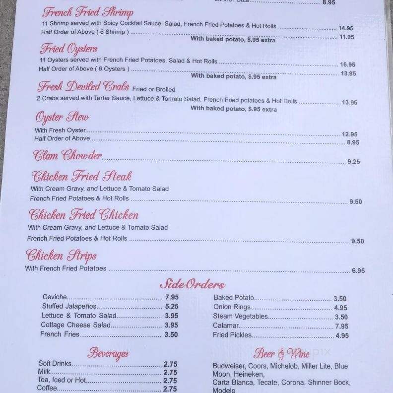 Oyster Bar IV - Harlingen, TX menu_pic