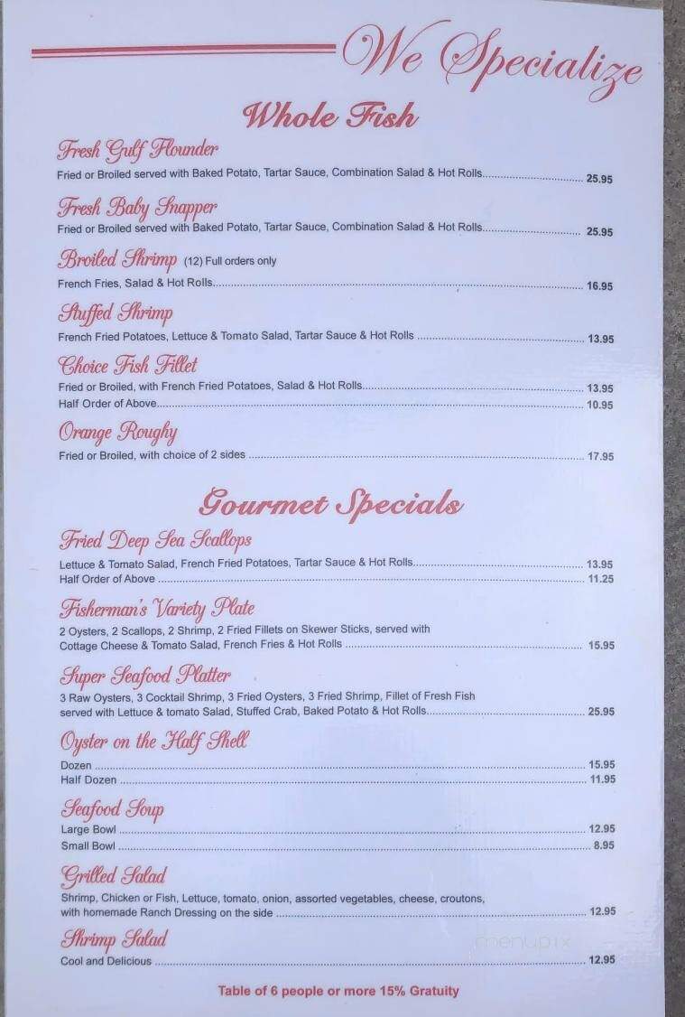 Oyster Bar IV - Harlingen, TX menu_pic