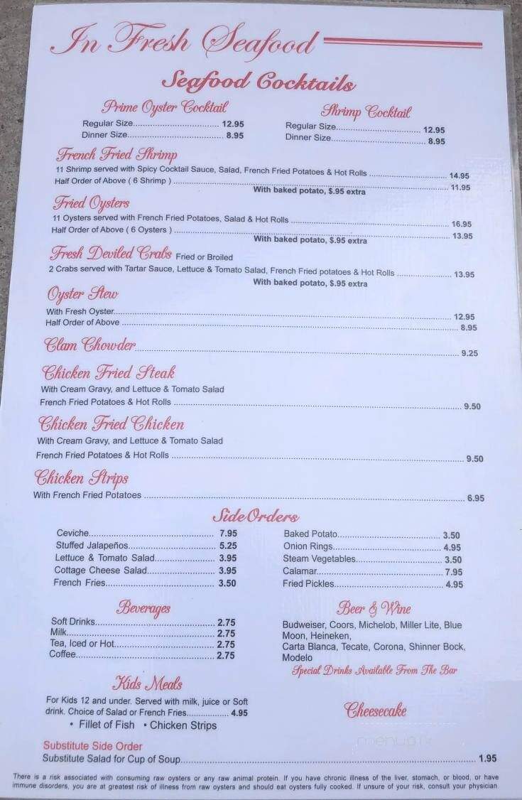 Oyster Bar IV - Harlingen, TX menu_pic