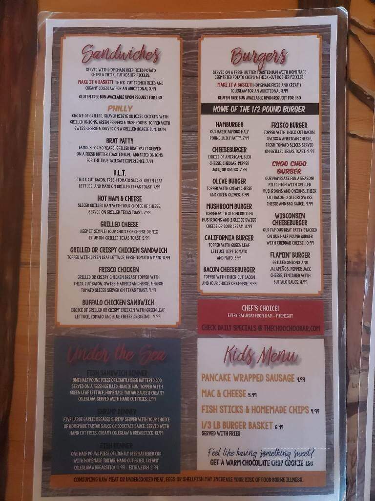 Choo Choo Bar & Grill - Superior, WI menu_pic
