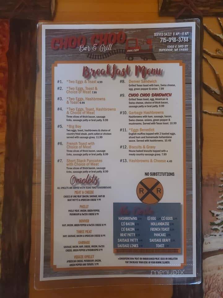 Choo Choo Bar & Grill - Superior, WI menu_pic