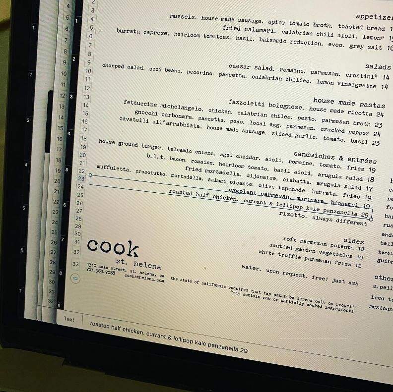 Cook St Helena - Saint Helena, CA menu_pic