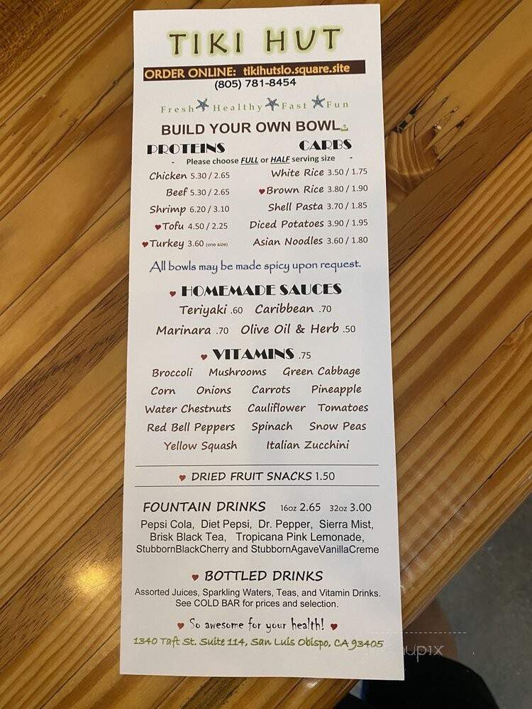 Tiki Hut - San Luis Obispo, CA menu_pic