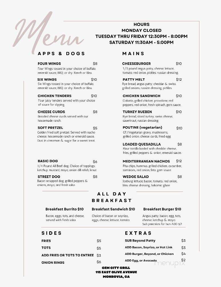 Gem City Grill - Monrovia, CA menu_pic