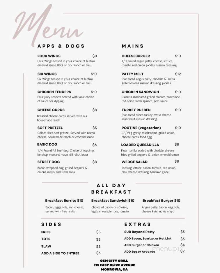 Gem City Grill - Monrovia, CA menu_pic