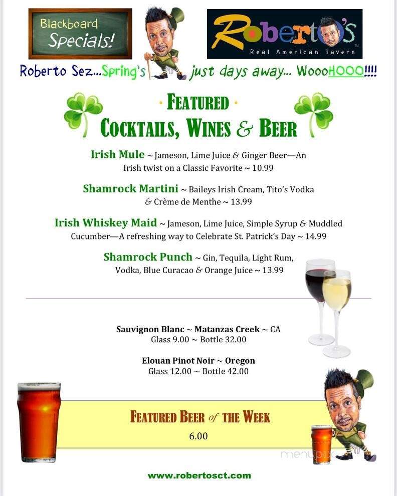 Roberto's Real American Tavern - East Windsor, CT menu_pic
