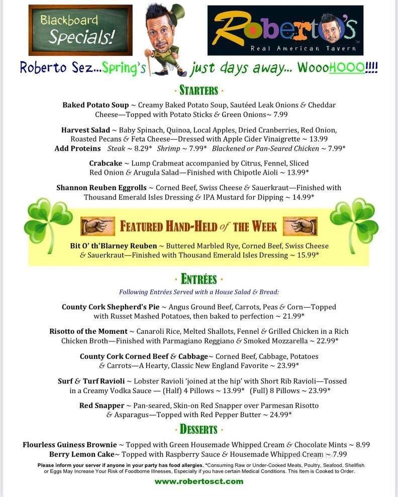 Roberto's Real American Tavern - East Windsor, CT menu_pic