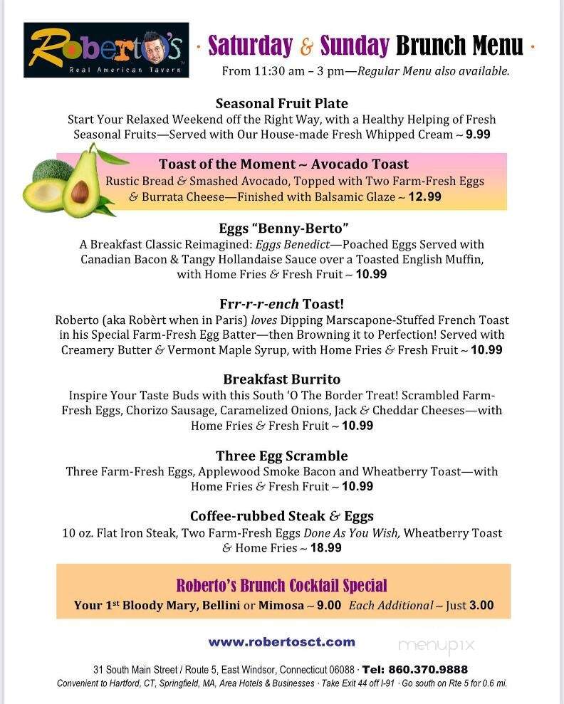Roberto's Real American Tavern - East Windsor, CT menu_pic
