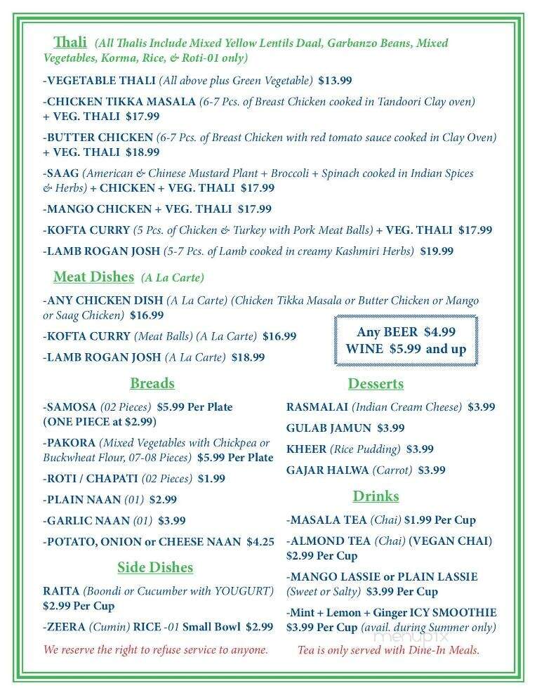 Hari Om Shri Ram Indian Cuisine - Mount Shasta, CA menu_pic
