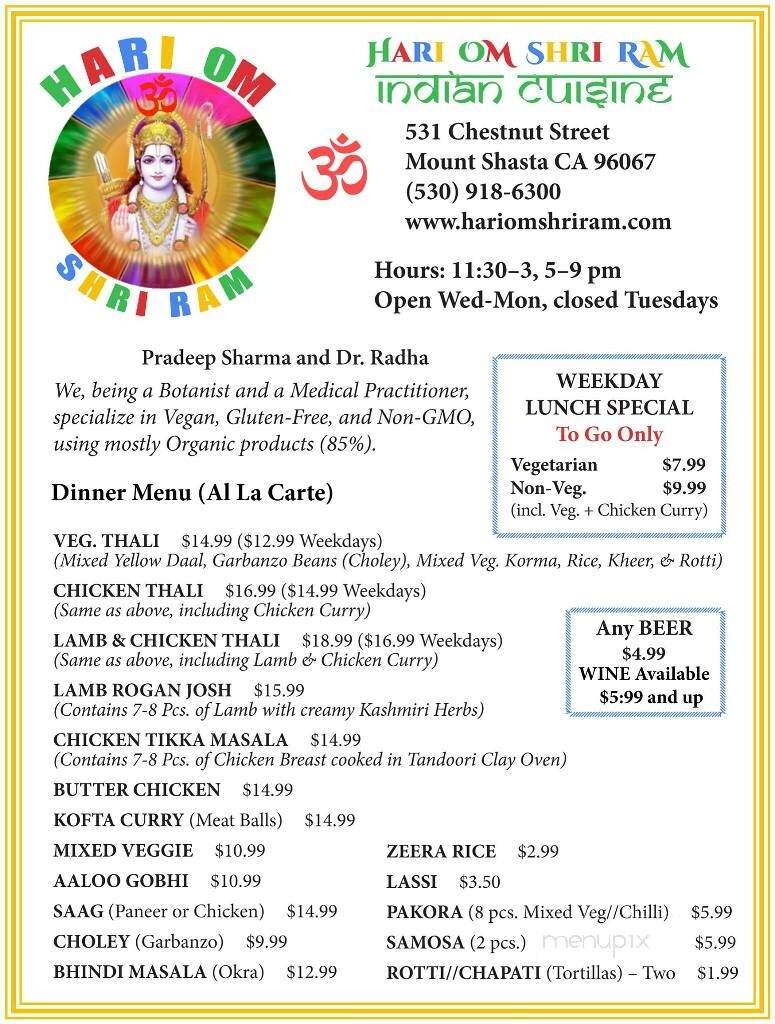 Hari Om Shri Ram Indian Cuisine - Mount Shasta, CA menu_pic
