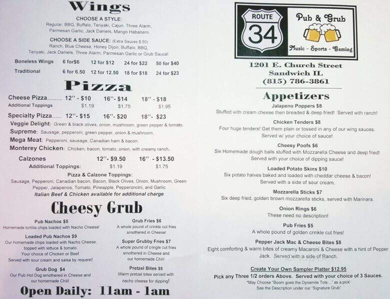 Route 34 Pub & Grub - Sandwich, IL menu_pic