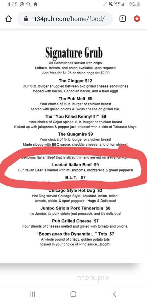 Route 34 Pub & Grub - Sandwich, IL menu_pic