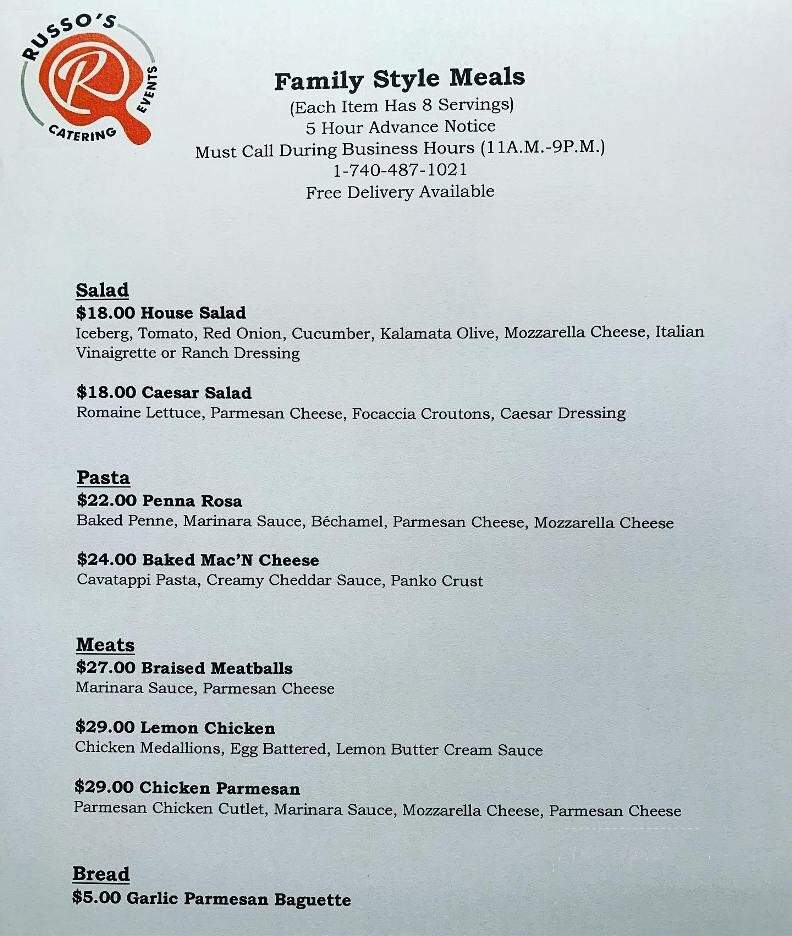 Russo's Wood Fired Pizza - Zanesville, OH menu_pic