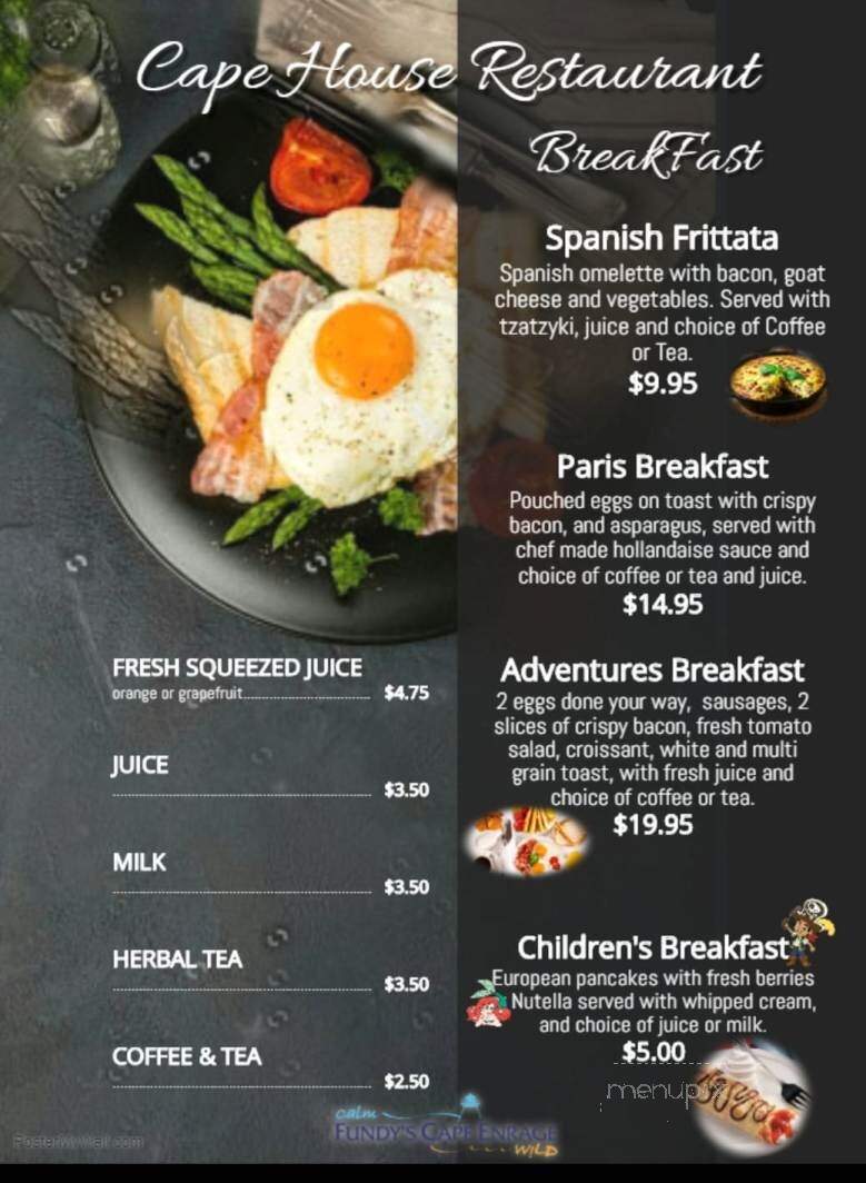 Cape House Restaurant - Waterside, NB menu_pic