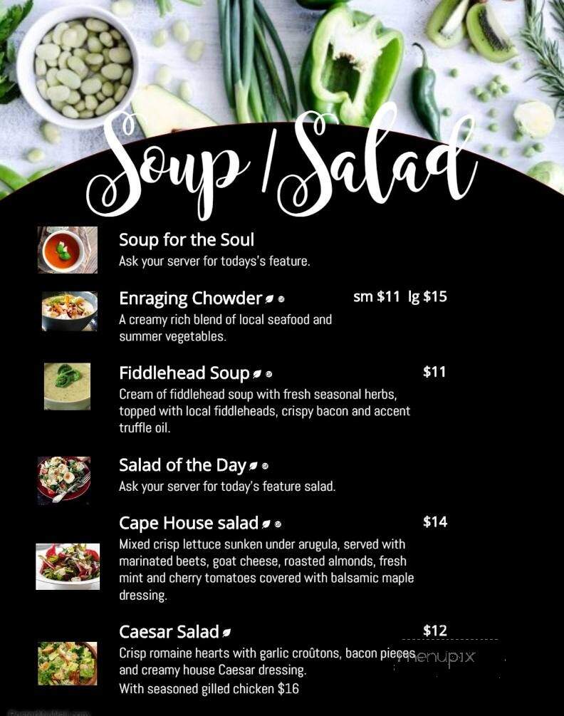 Cape House Restaurant - Waterside, NB menu_pic
