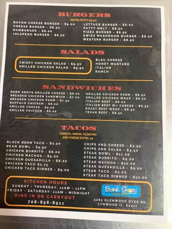 Bank Shots Bar and Grill - Lynwood, IL menu_pic
