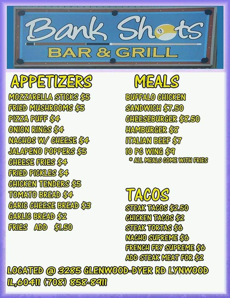 Bank Shots Bar and Grill - Lynwood, IL menu_pic