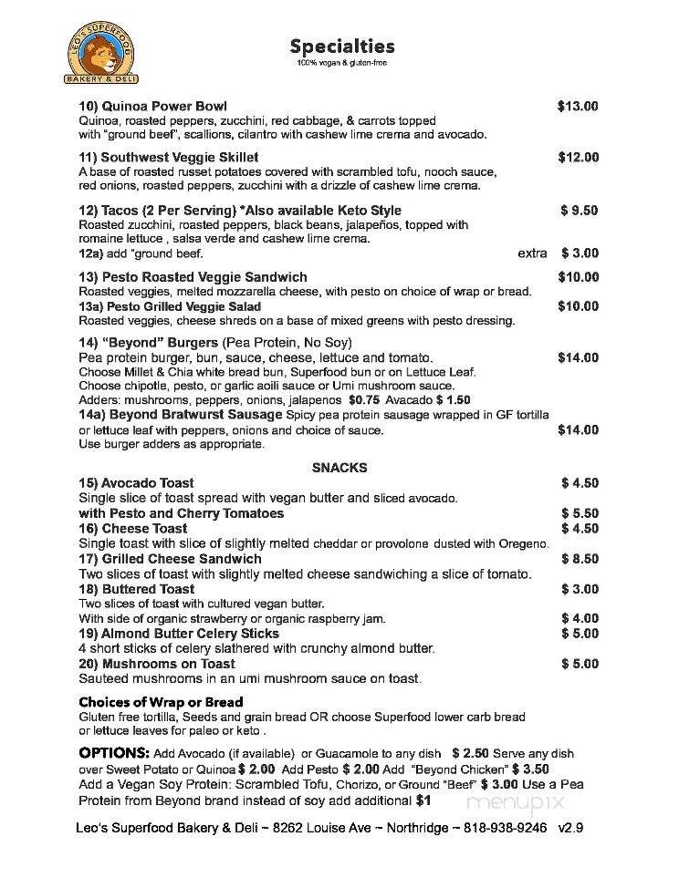 Leo's Superfood Bakery & Deli - Los Angeles, CA menu_pic