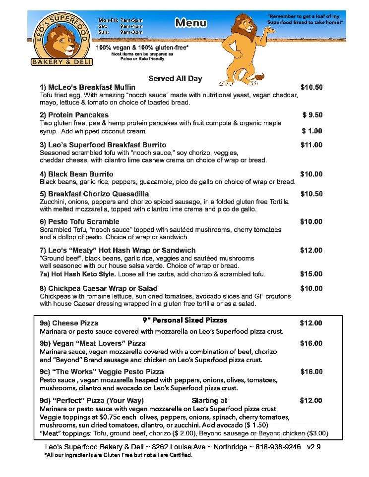 Leo's Superfood Bakery & Deli - Los Angeles, CA menu_pic