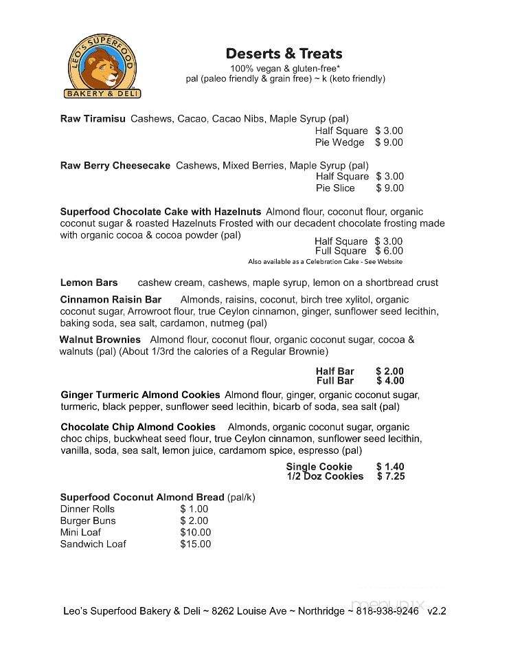 Leo's Superfood Bakery & Deli - Los Angeles, CA menu_pic