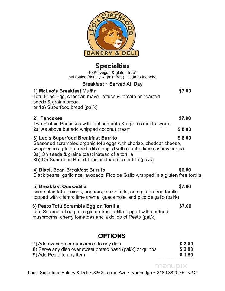 Leo's Superfood Bakery & Deli - Los Angeles, CA menu_pic