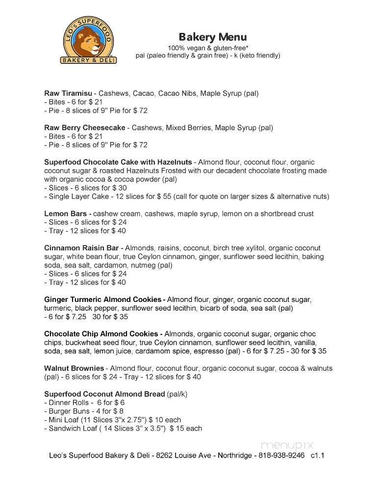 Leo's Superfood Bakery & Deli - Los Angeles, CA menu_pic
