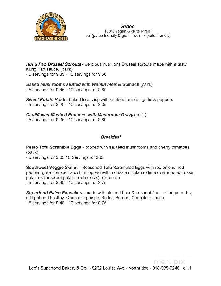 Leo's Superfood Bakery & Deli - Los Angeles, CA menu_pic