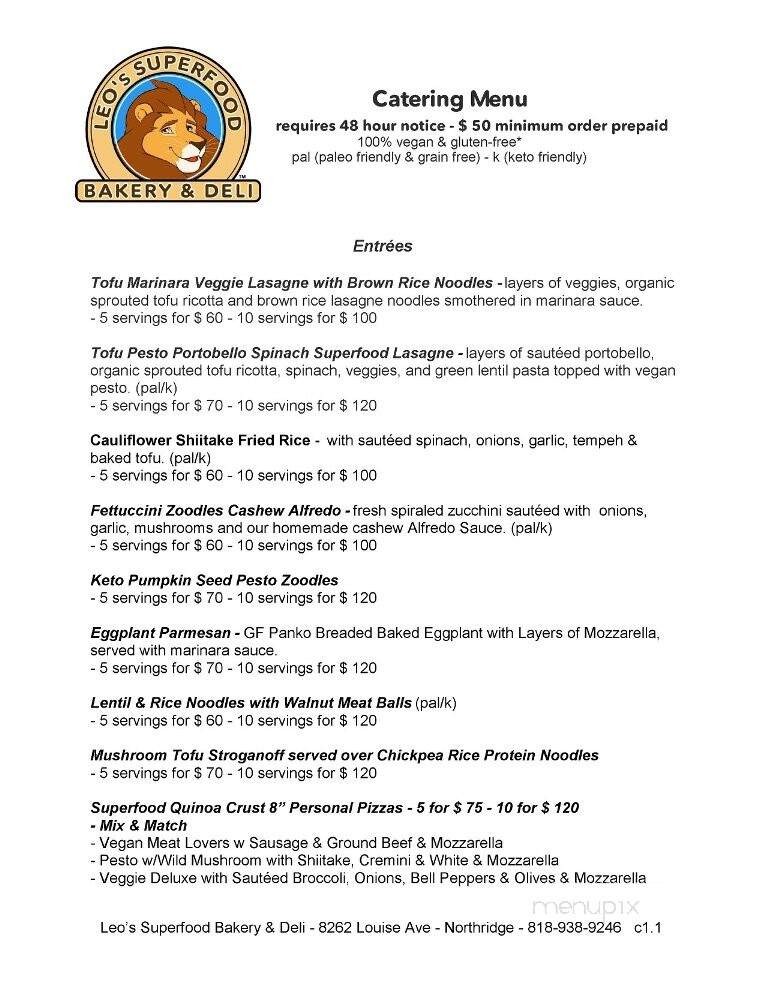Leo's Superfood Bakery & Deli - Los Angeles, CA menu_pic