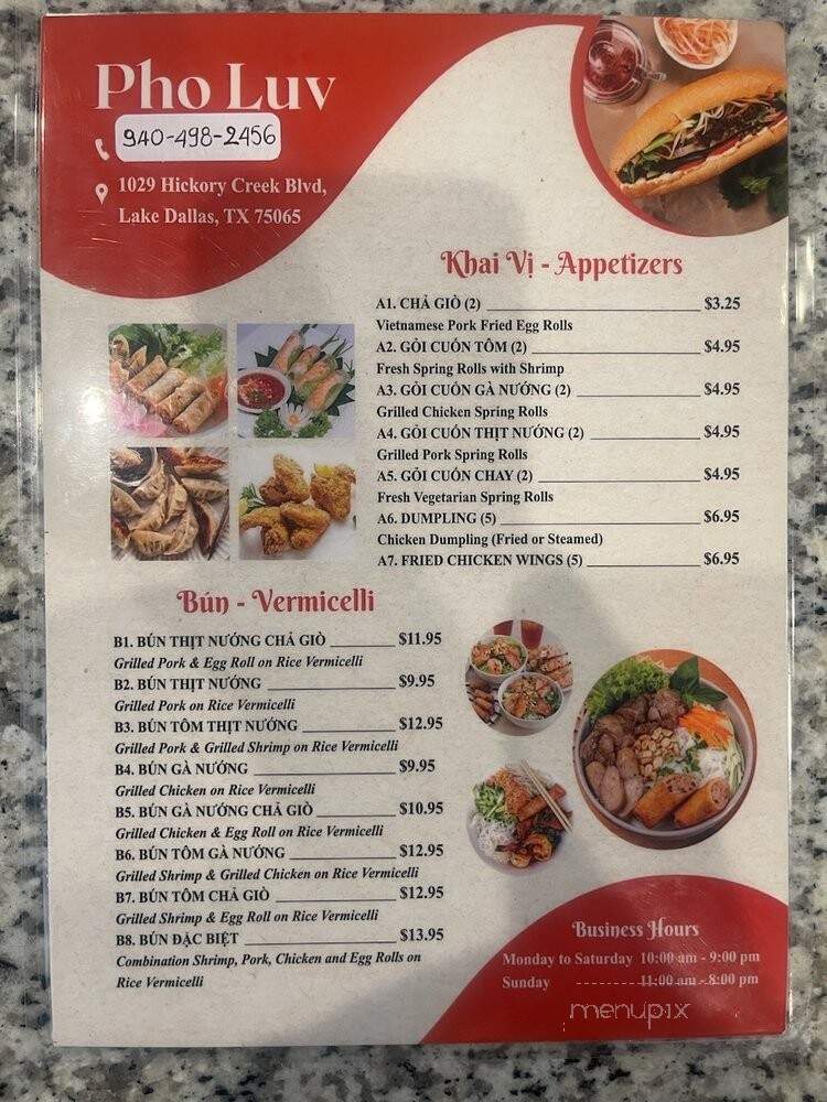 Pho Luv - Lake Dallas, TX menu_pic