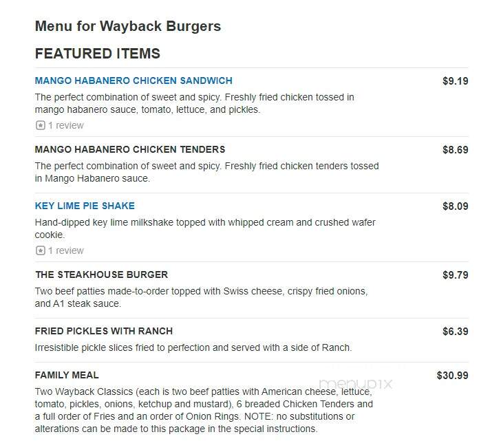 Wayback Burgers - Olive Branch, MS menu_pic