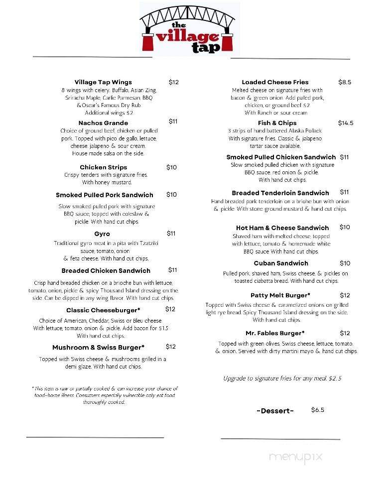 The Village Tap - Fort Wayne, IN menu_pic